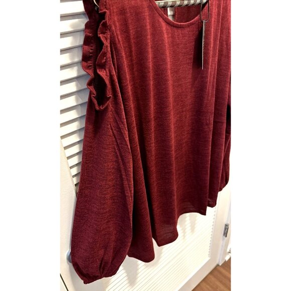 NEW DG2 Diane Gilman Shirt Top Ruffle Cold Shoulder Long Sleeve Size 3X Merlot - Picture 8 of 14